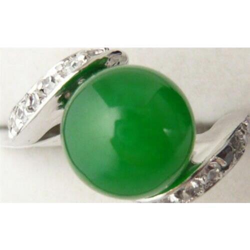 White Gold Plated Green Jade Women Ring AAA Size 6#-9