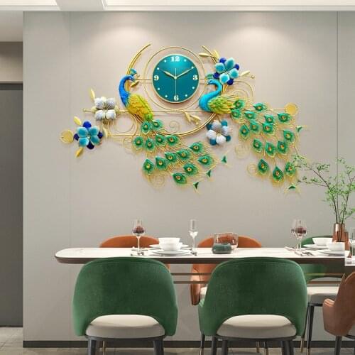 Peacock clock household living room wall clock background wall decoration quartz clock wall modern light luxury fashion