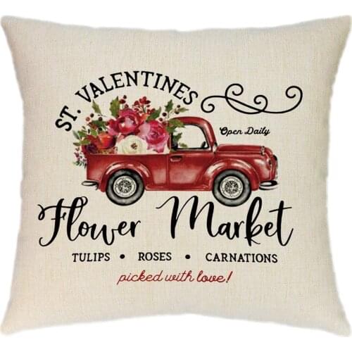 New Valentines Day Cotton Linen Pillow Case Sofa Cushion Cover Home Decor 18 x 18 Inch Red Heart Print Throw Pillowcase FN60