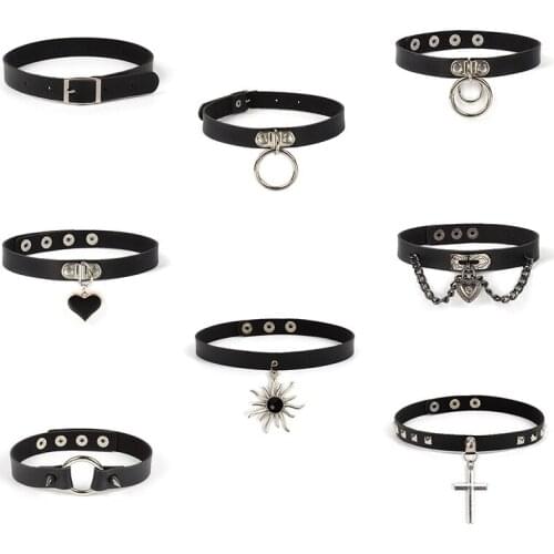 Harajuku Geometric Love Chocker Dark Black Collar Retro Black Leather Neckband Clavicle Goth Necklace Rock Fashion Jewelry Gifts