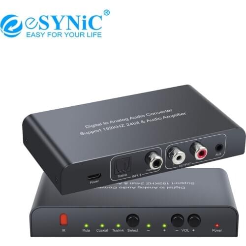 ESYNiC 192kHz DAC Converter Digital Coaxial Toslink To Analog Stereo L/R RCA 3.5mm Audio Adapter With Remote Control For HD DVD