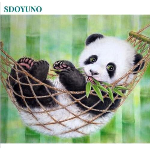 SDOYUNO Paint By Numbers Panda Mother and Child Room Decoration Wall Art DIY Gift Canvas Painting Frame Painting By Numbers