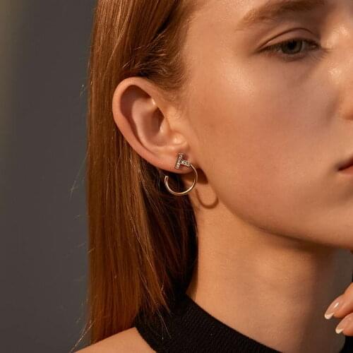 Korean C Shape Ear Studs for Women Girl Micro Zircon T Letter Stud Earrings Aretes Jewelry