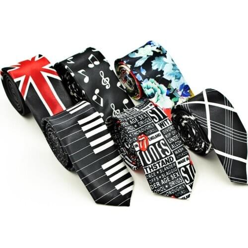 Koreanvintage Neck Tie Mens Printed Polyester Small Narrow Ties Casual British Pattern Skinny Rtro Neckties Men Accessories