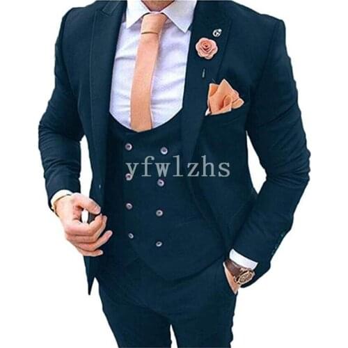 Handsome One Button Groomsmen Peak Lapel Groom Tuxedos Wedding Dress Men Suits Blazer Prom Dinner (Jacket+Pants+Tie+Vest) B37