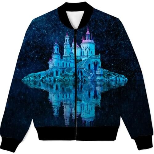 REAL American SIZE Galaxy Queen Castle Sublimation Print Zipper Up Jacket Plus SIze 4XL 5XL 6XL