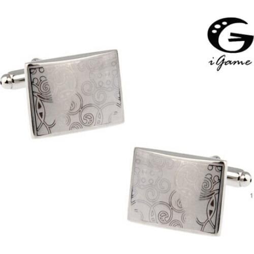 IGame Laser Cuff Links Silver Color Fashion Laser Royal Flower Design Copper Material Free Shipping