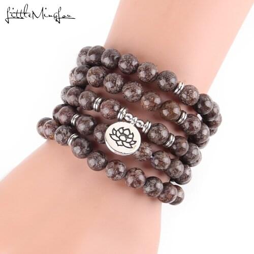 Little Minglou medicinal stone Natural Crystal Stone 108 Mala Lotus Bracelet or Necklace Reiki Charged Buddhist Rosary Bracelet
