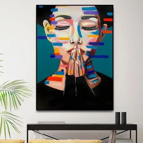 Minimalist Abstract Modern Praying Girl Canvas Painting Wall Art Nordic Posters and Prints Wall Pictures for Living Room Decor