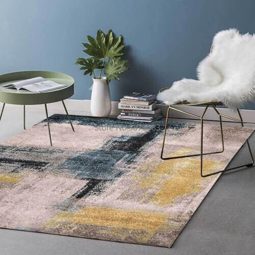 Fashion Modern Abstract Old Blue Yellow Oil Painting Stitching Living Room Bedroom Bedside Carpet Floor Mat Customization