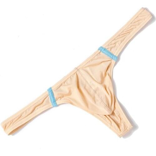 Men Briefs Fashion Sexy Transparent Briefs Thong Low Rise U Convex Pouch Underwear Breathable Low Waist Striped Underpants Male