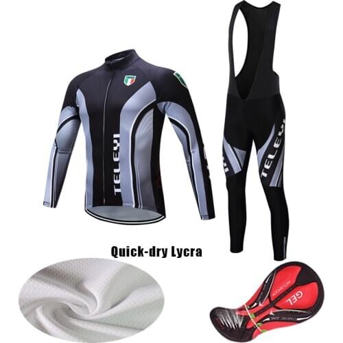 Free Shipping Mens Lycra Long Sleeve Cycling Jersey Set 2021 Bicycle Clothing BIB Kit Pro Dress Male Road Bike Clothes MTB Suit