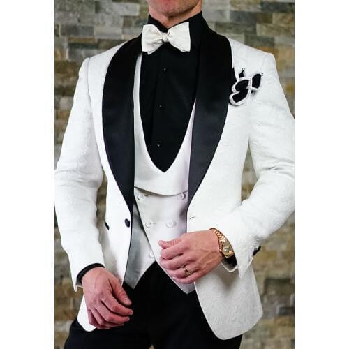 2017 Latest Coat Pant Design White Pattern Wedding Suits For Men Slim Fit Custom 3 Piece Tuxedo Prom Groom Suit Blazer Masculino