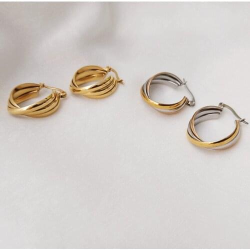 Hiyong New Fashion Gold Color Metal Drop Earrings Stainless Steel Simple Knot Twist Earrings For Women Jewelry Tricolor Earrings
