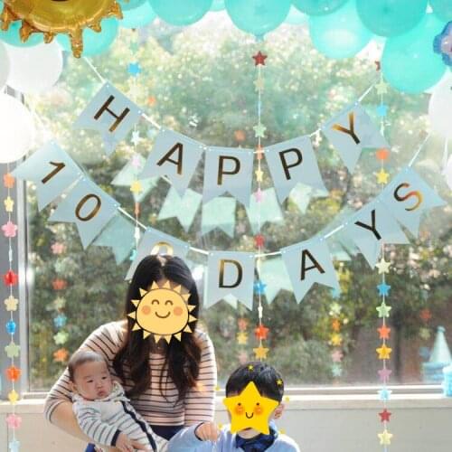 New Handmade Gold White Happy 100days Garland Baby 100days celebration Party Decoration White Gold HAPPY 100 DAYS Banner Bunting