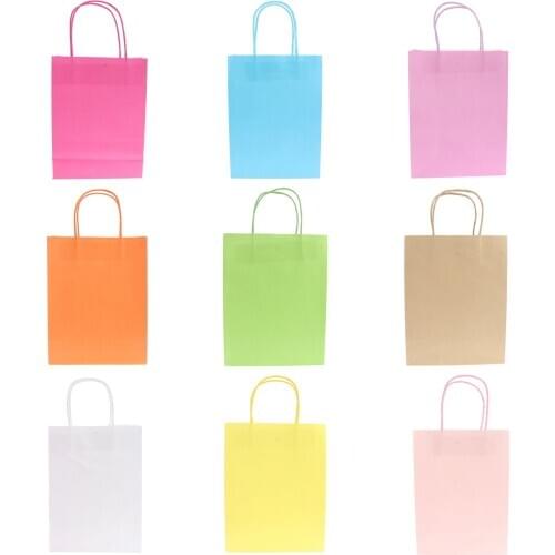 Solid Color Paper Party Bags Kraft Bag With Handles Recyclable Birthday Gift Bag