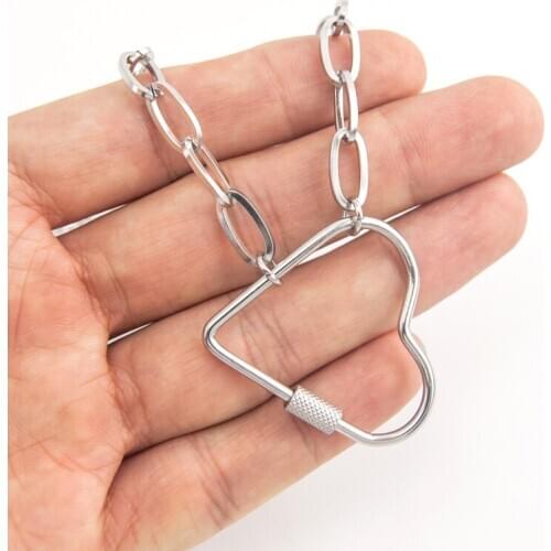 Stainless steel Heart Necklace For Women Carabiner Clasp Punk Chunky Chain Statement Jewelry