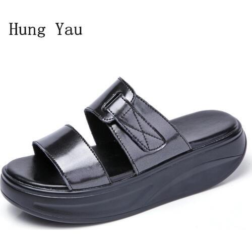 Women Sandals 2018 Summer Shoes Woman Flip Flops Wedges Fashion Leather Platform Female Slides Ladies Shoes Peep Toe