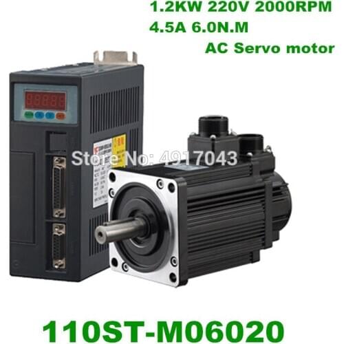 High Quality 110ST-M06020 220V 1200W AC Servo motor 1.2KW 2000RPM 6N.M. Single-Phase ac drive permanent magnet Matched Drive