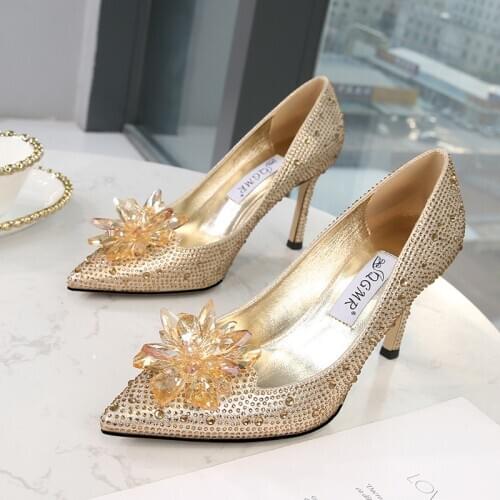 Crystal Shoes High Heel Banquet Womens Shoes 2020 Plus Size Rhinestone Princess Wedding Shoes Fine Heel Shoes