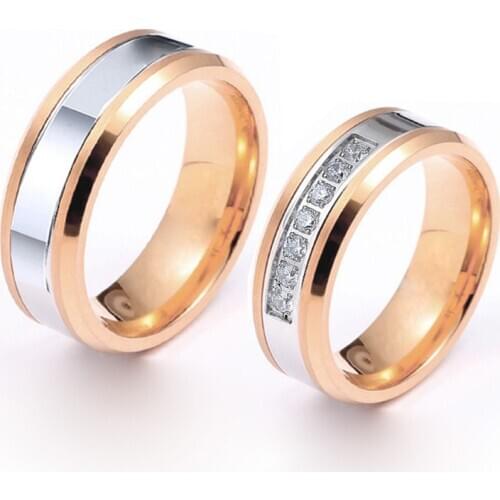 Custom 18k gold plated couple wedding rings set for men women Lovers Alliance marriage finger ring stainless steel rose gold