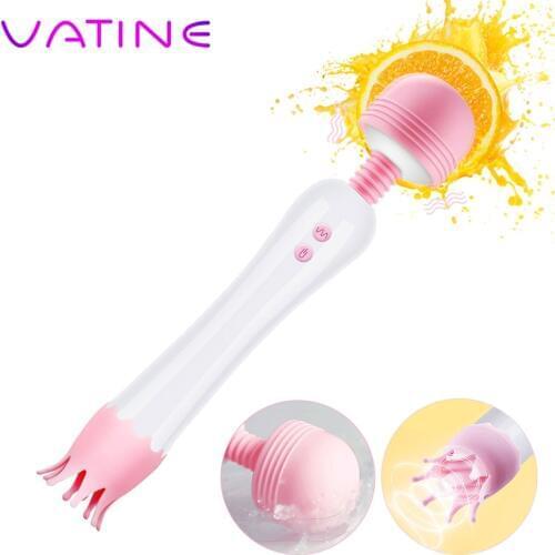 VATINE Vaginal Massager AV Magic Wand Vibrator Oral Clit Double Head Vibrators Licking Tongue Sex Toys Clitoris Stimulator