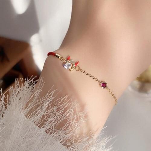 Rope Bracelet Ox Year Lucky Symbol Alloy Chinese Traditional Fortune Red Rope Bangle for New Year