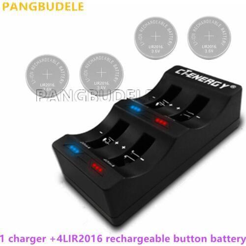 High Quality Universal USB Interface 4-Slot Charger 1PCS + 4PCS Rechargeable Button Battery LIR2016 Button Battery