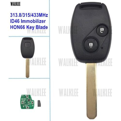 WALKLEE Remote Key Fit for Honda for Accord Element CR-V HR-V Fit City Odyssey Shuttle Civic Jazz with ID46 Chip