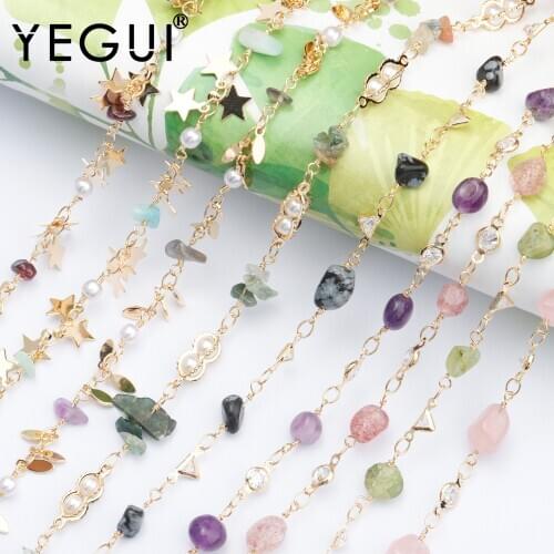 YEGUI C116,jewelry accessories,diy chain,18k gold plated,0.3 microns,zircon pearl,natural stone,diy bracelet necklace,1m/lot