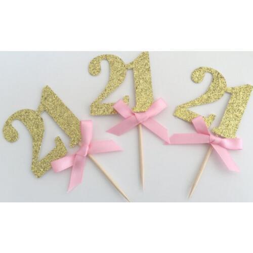 Custom number glitter sweet 21st cupcake Toppers baby bridal shower birthday wedding party cake decorations food picks supplies