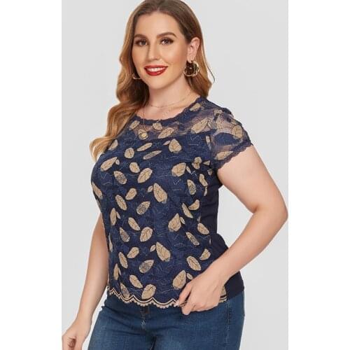 2021 Summer Women Short sleeve Color Lace top and blouset fashion ladies Casual clothes Plus Size Womens Hollow Tops
