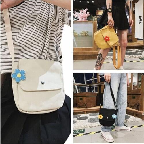 Female Single-Shoulder Bag Multipurpose Flower Canvas Bag Crossbody Bag for Women, White/Yellow/Black