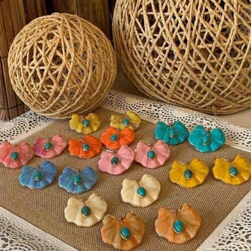 GuanLong Lotus Resin Large Flower Womens Earrings Cute Big Korean Acrylic Earings Girls Blue Fashion Jewelry Brincos Female