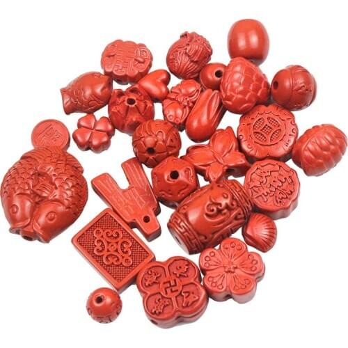 10pcs Buddhist Jewelry 30% content Cinnabar Carved Beads Buddha Lotus Chinese Knot FireBrick DIY Jewelry Making Crafts Supplies