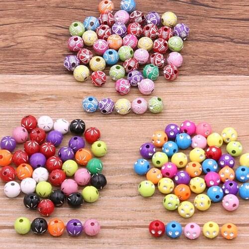 100Pcs 3 Styles 8MM Mixed Color Round Shape Acrylic Sugar Beads Charms Bracelet Necklace For Jewelry Making DIY Accessories