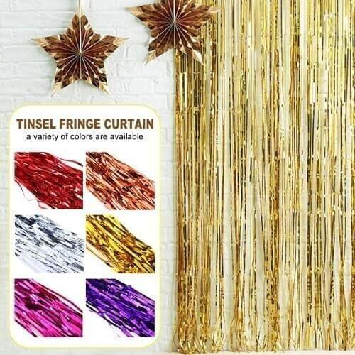 2M Gold Silver Metallic Foil Tinsel Fringe Curtain Birthday Party Decoration Wedding Photography Backdrop Curtain Photo Props