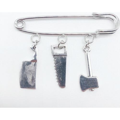2020 New Axe Saw Knife Kitchen Knife Brooch Mini Tool Pin Creative Personality Jewelry Gift