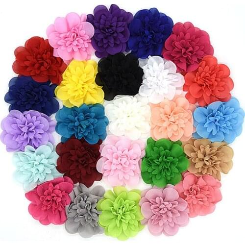35 pcs/ lot , 4'' mesh chiffon flower , scallop petal chiffon flower for hair apperal accessories headwear