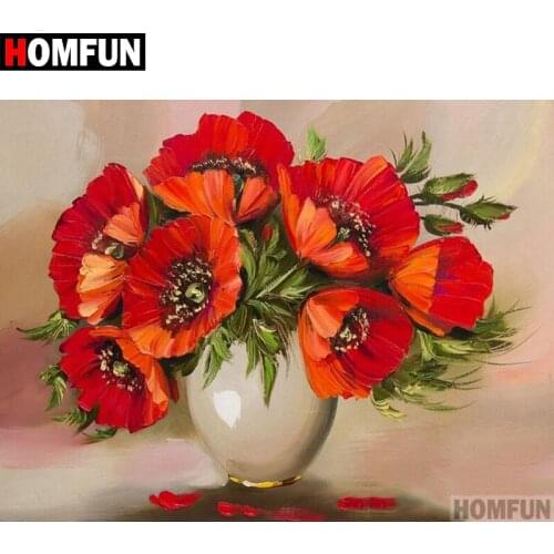 HOMFUN Full Square/Round Drill 5D DIY Diamond Painting "Red flower" 3D Diamond Embroidery Cross Stitch Home Decor A18718
