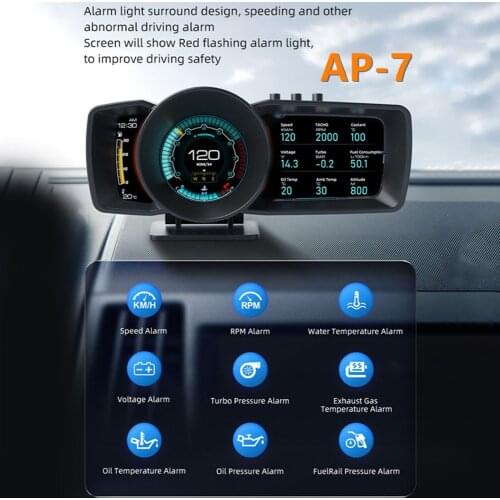 AP-7 OBD2 + GPS HUD Auto Dashboard Head-Up Display Car-Styling Speedometer Car Odometer Gauge Alarm Car Electronics Accessories