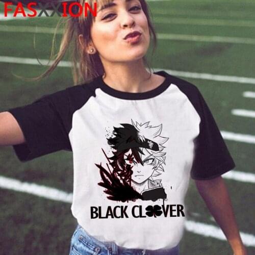 Asta Black Clover summer top tshirt male harajuku 2021 white t shirt vintage print clothes aesthetic white t shirt