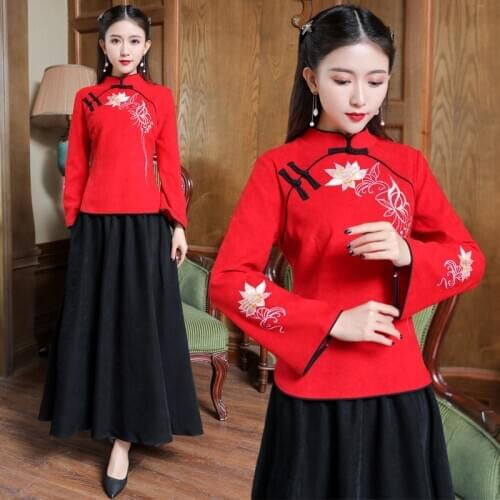Blouse Tops Plus Size Womans Chinese Traditional Clothing Elegant Shirts Ancient Chinese Cheongsam Qipao robe chinoise Shirt