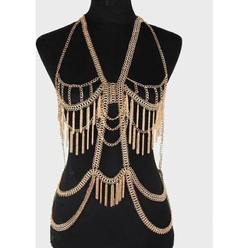 Stage show party girl body chains costume women Body ketting fashion gold multilayer tassel bikini ketting necklace jewelry