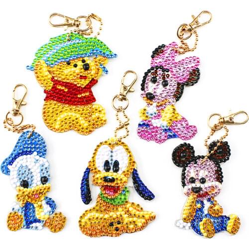 Disney 5Pcs DIY Full Drill Special Shaped Drill Cartoon Mickey Diamond Painting Keychain Women Bag Decoration Diamond Mosaic
