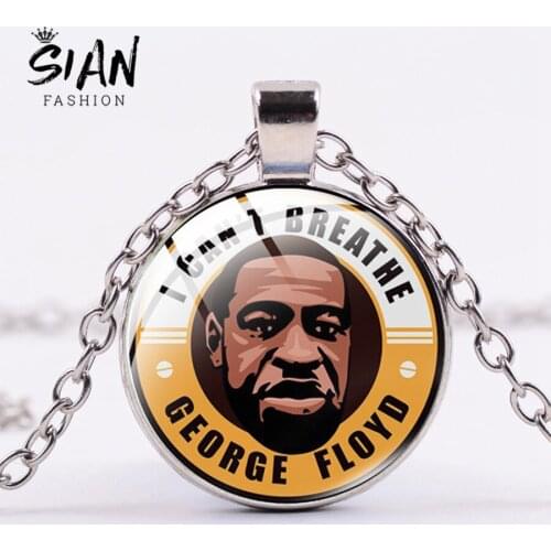 SIAN I CAN'T BREATHE George Floyd Pendant Necklace American Protest Black Lives Matter Long Chain Necklace Glass Dome Men Women