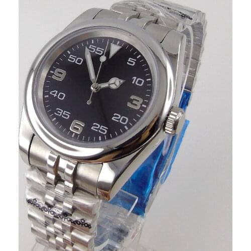 36mm Automatic Mens Watch Genuine NH35 Miyota 8215 Movement Black Dial Sapphire Glass Green Lume Jubilee Bracelet Polished