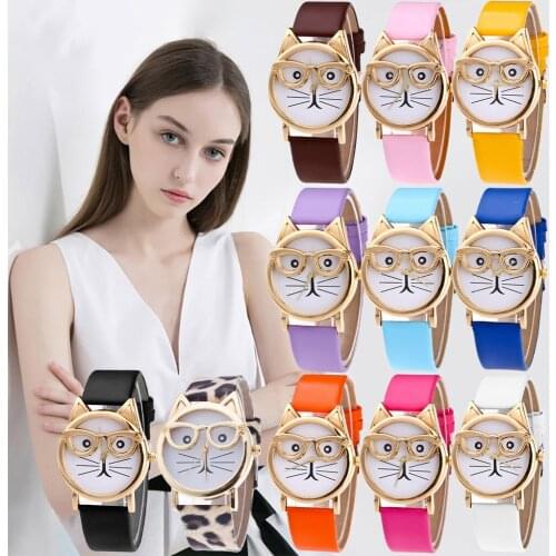 Lovely Cat With Glasses Dial Womens Quartz Wristwatches Watches Women Fashion Watch 2021 Pagani Design Automatic Reloj Mujer