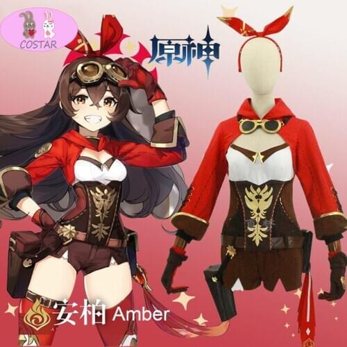 COSTAR Anime Genshin Impact Amber Game Suit Lovely Dress Uniform Cosplay Costume Halloween Party Outfit For Women Girls New 2020