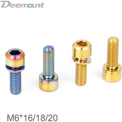 Deemount 4Pcs M6 Ti Bolt 16/18/20mm Titanium Hexagon Head Socket Ti Screws Fastener Bolts For Disc Brake Caliper Fix Crank Lock
